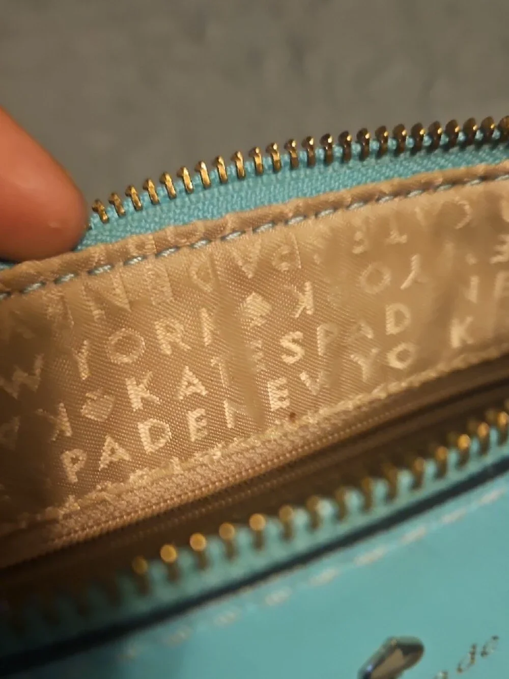 kate spade mint green leather tote with gold logo
